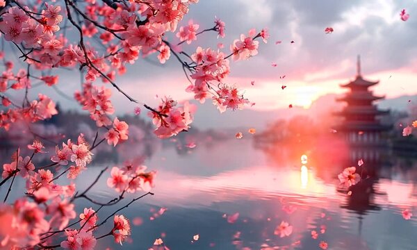 Cherry Blossoms at Sunset