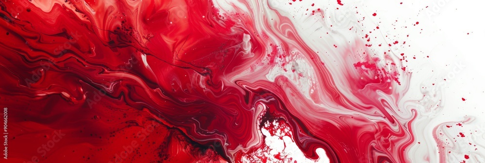 Poster dynamic red and white abstract fluid art piece captivates with unique visual expression