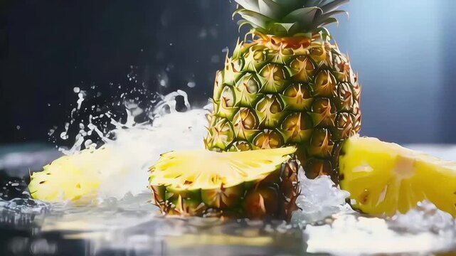 pineapple in water splash