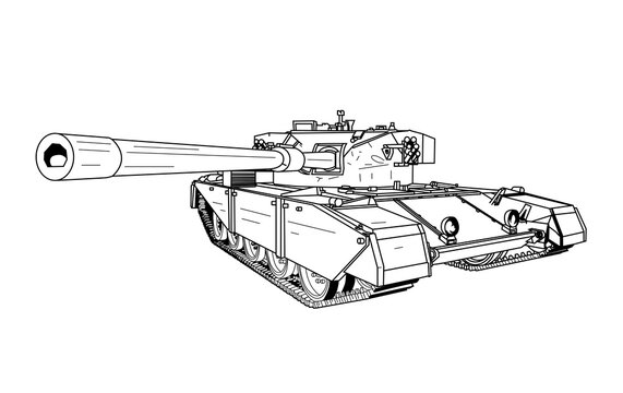 recommend clip art: Military Tank hand drawn line art illustration isolate on white 