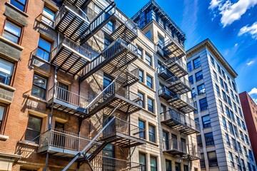Fototapeta premium Brick building with fire escape. 