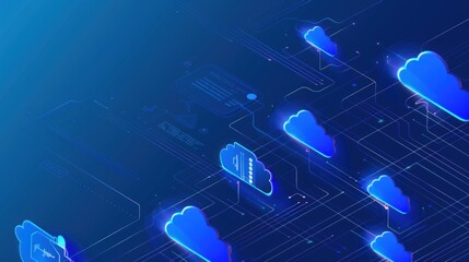 Naklejka premium Abstract Network Connection with Glowing Clouds