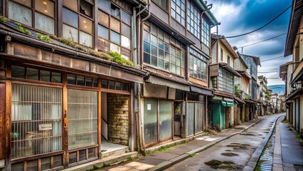 Fototapeta premium Authentic traditional Japanese street with wooden houses and calm atmosphere, representing cultural heritage
