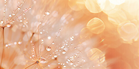 Dandelion flowers with dew droplets at morning