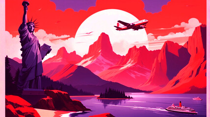 Create a retro-style travel poster for Elizabet...
