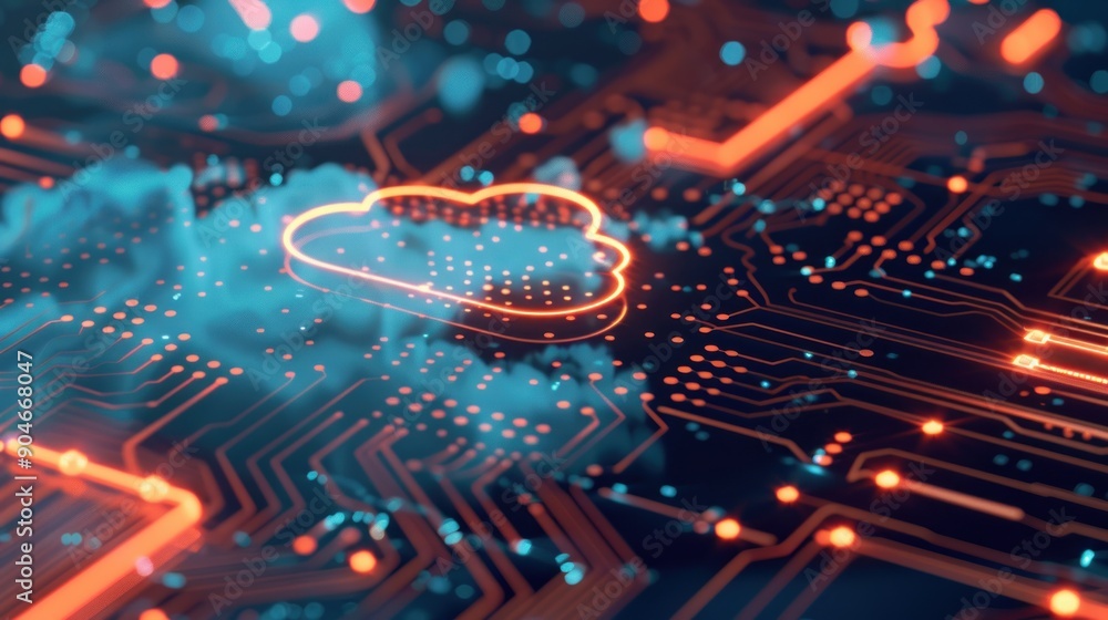 Poster cloud computing technology on circuit board