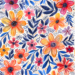 Watercolor floral seamless pattern, greeting cards and wallpaper design,generative ai