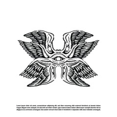 Vintage retro hand drawn sketch art seraphim biblical angel vector art illustration