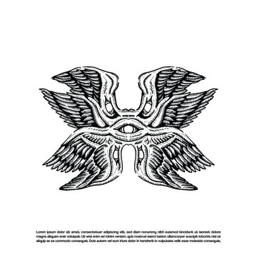 Vintage retro hand drawn sketch art seraphim biblical angel vector art illustration