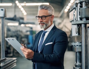 Naklejka premium Male Engineer Conducting Quality Control in Manufacturing Facility