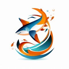 Obraz premium Colorful abstract illustration of marine life, featuring fish in dynamic, flowing shapes and vibrant colors on a white background.