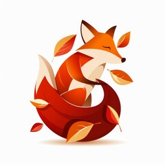 Stylized illustration of a serene fox surrounded by autumn leaves on a white background, evoking a sense of peace and nature.