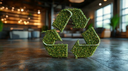 Green recycle symbol icon sign with professional, sleek design, representing environmental sustainability and eco-friendly practices