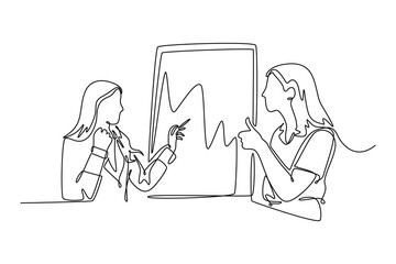 Business meeting, negotiation concept. Single line draw design vector graphic illustration.