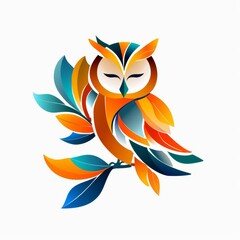 Obraz premium Vibrant, colorful abstract owl illustration with geometric shapes, evoking art and nature in a modern, minimalist style.