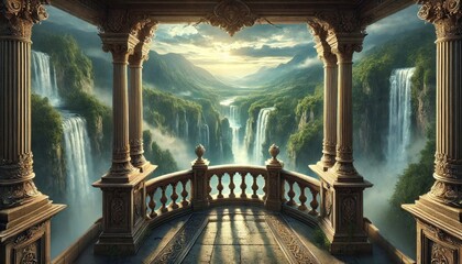 Majestic balcony overlooking cascading waterfalls
