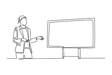 Business meeting, negotiation concept. Single line draw design vector graphic illustration.