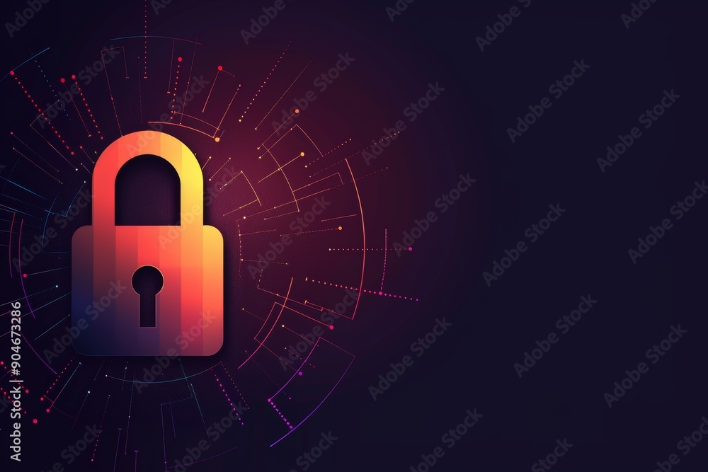 Poster single padlock glowing in dark, showcasing digital privacy and secure data encryption