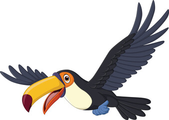 Illustration of a cartoon happy toucan bird flying © tigatelu