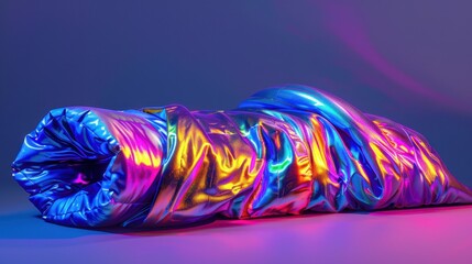 123. Thermal Sleeping Bag, realistic style, vibrant hues, metallic pattern, eye level, soft light, shadows,