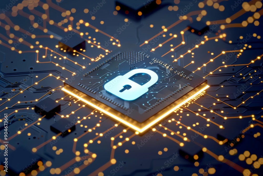 Aufkleber futuristic digital padlock on circuit board, emphasizing secure data transmission and encryption
