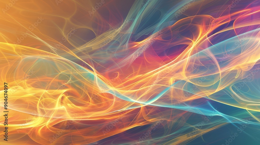 Poster visual representation of swirling colorful light waves, creating a mesmerizing aura