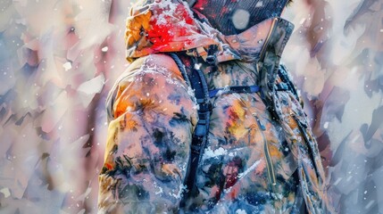 124. Winter Gear, realistic style, colors full, watercolor pattern, close-up, high contrast, glowing light,