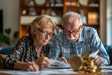 Senior caregiver examining investment options, water color style, wealth growth