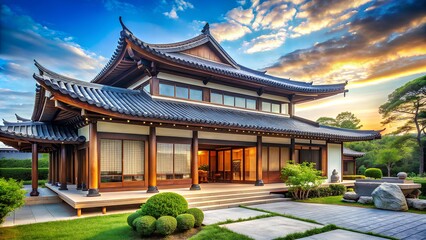 Obraz premium Traditional Japanese House: A Blend of Elegance and Tranquility