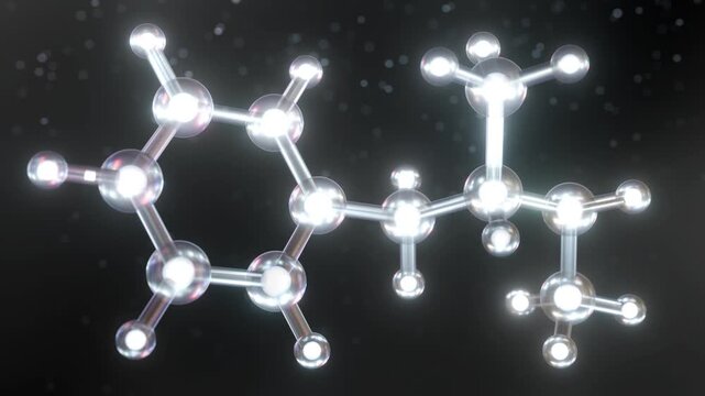 3d animation of glowing chemical structure of methamphetamine