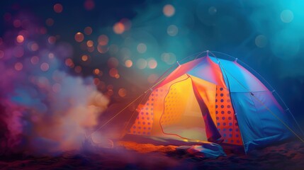 129. Insulated Tent, realistic style, vibrant hues, polka dots, low angle, bright light, smoke,