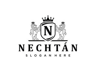 Fancy Black on White Royal Lion Logo - Classy Letter Initial Crest Design - Luxury Lion Emblem - Heraldic Badge Monogram Vector Illustration