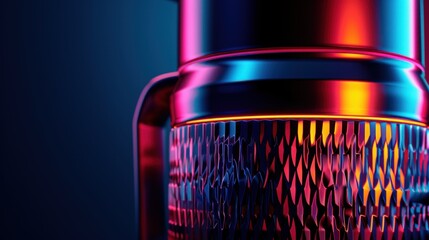 131. Hot Drink Thermos, realistic style, bold colors, geometric pattern, close-up, high contrast, glowing light,