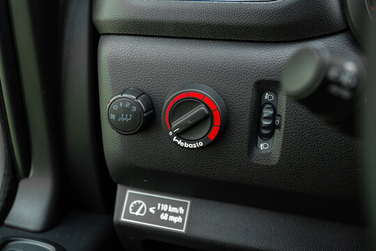 Novosibirsk, Russia -  July 10, 2024:  Renault Master, close-up of the   webasto  setting buttons . modern car interior .