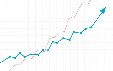 blue business arrow rising up with dots followed by line graph going up, trading profit, economic boom, business growth
