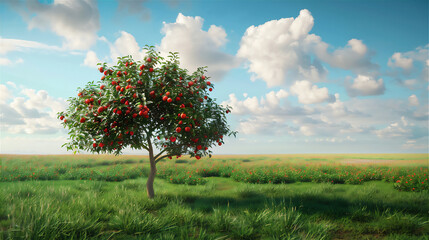 Apple tree in the field against the sky