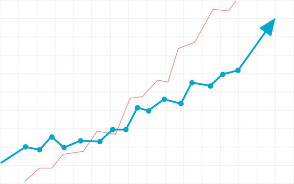 blue business arrow rising up with dots followed by line graph going up, trading profit, economic boom, business growth