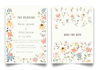 wedding invitation card background vector. Elegant hand drawn flower and line art with elegant garden anemone template Design illustration for wedding and template, banner.