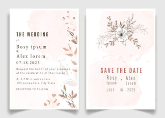 Obraz premium wedding invitation card background vector. Elegant hand drawn flower and line art with elegant garden anemone template Design illustration for wedding and template, banner.