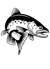 Trout Fish | River Angling | Angler Dad | Fresh Water Fish | Aquatic Marine Life | Marine Fish | Outdoor Fishing | Lake Fishing | Original Illustration | Vector and Clipart | Cutfile and Stencil