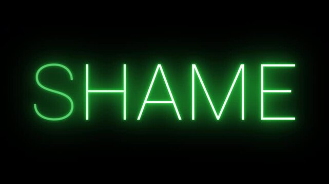 4K, flickering neon green shame text animated on black background