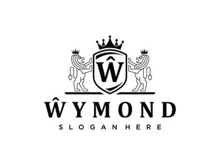 Obraz premium Fancy Black on White Royal Lion Logo - Classy Letter Initial Crest Design - Luxury Lion Emblem - Heraldic Badge Monogram Vector Illustration