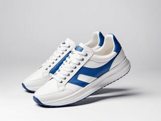 modern sports shoes, blue white sneakers isolated on white background.