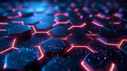 Fototapeta premium Blockchain cybersecurity concept - Sci-fi digital blocks of network connections. 3d rendering in dark purple pink