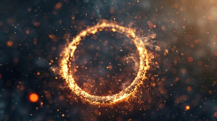 A vibrant ring of flames dances against the dark backdrop, radiating warmth and energy