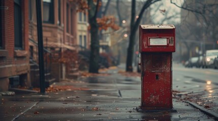 Red Mailbox on a Rainy Day.