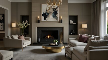 Elegant French Style Living Room Interior Design 3D Rendering.generative.ai
