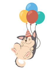 cartoon dog with party hat and balloons