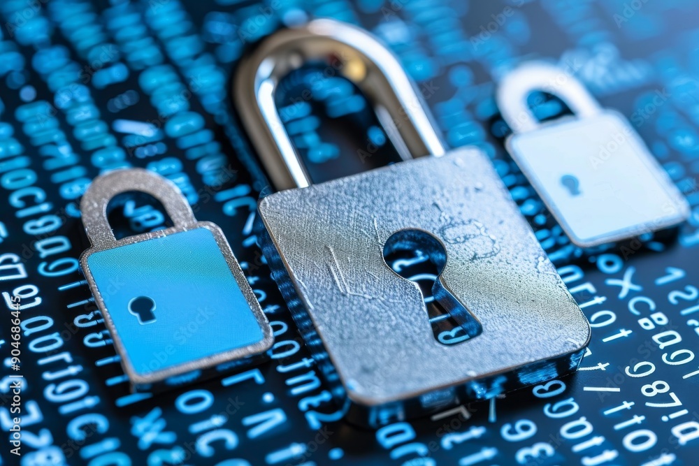 Aufkleber array of digital padlocks on a circuit board, illustrating network security and system protection