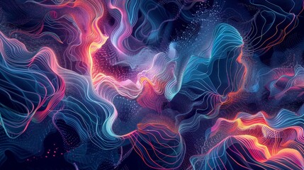 Obraz premium Abstract Wavy Lines with Glowing Particles.